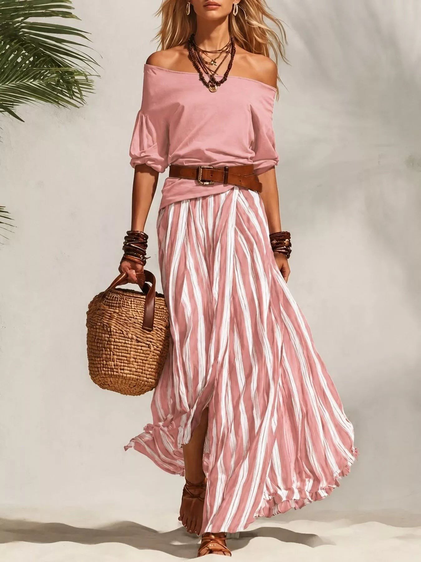 Off Shoulder Top and Striped Maxi Skirt Set ab9bc82d9d394f2daf6b50c79243dc84-Max-Origin