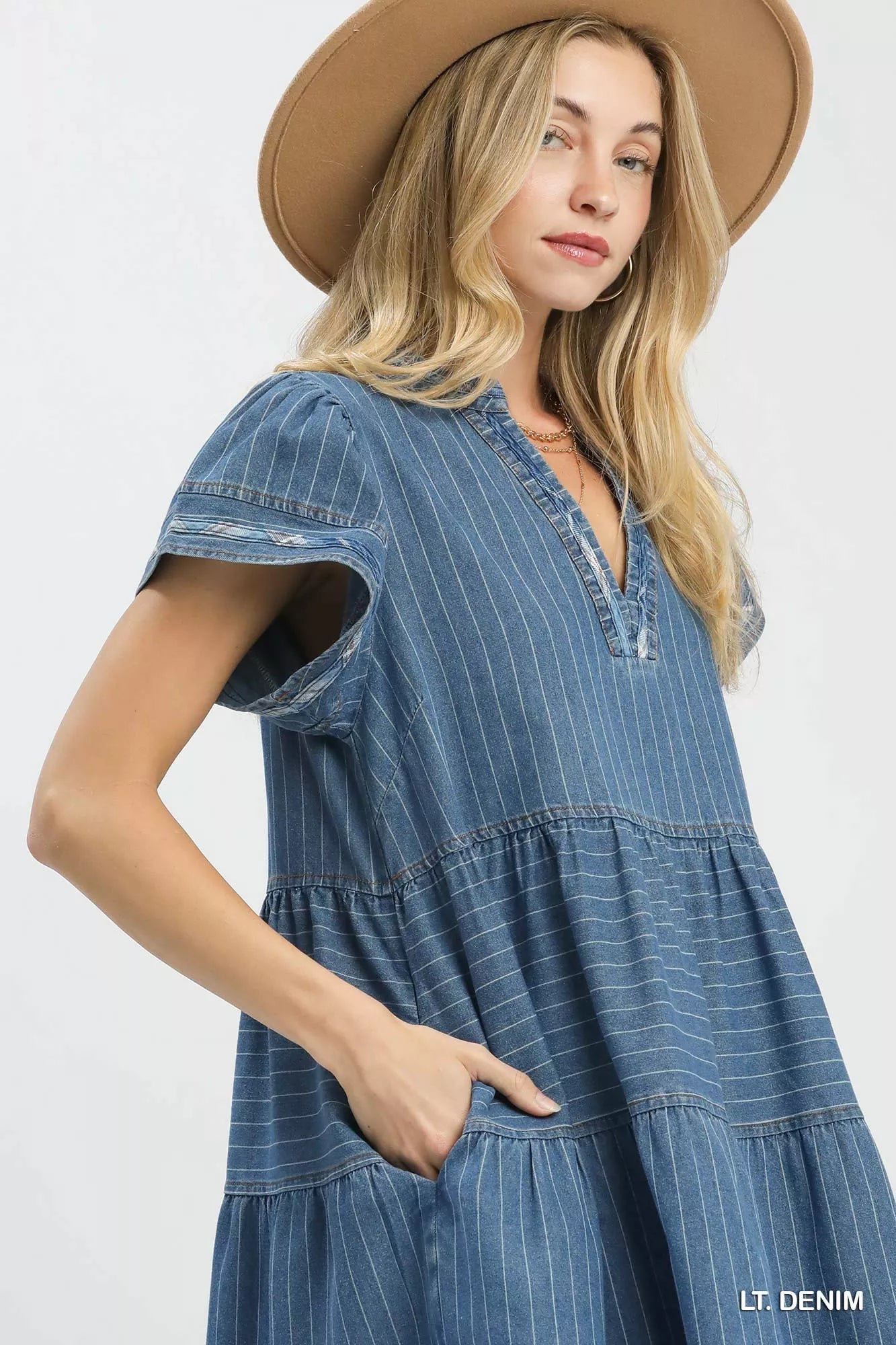 Umgee Chambray Tiered Babydoll Dress 22fed012-6007-4d9a-adb5-445aac728489-Max-Origin