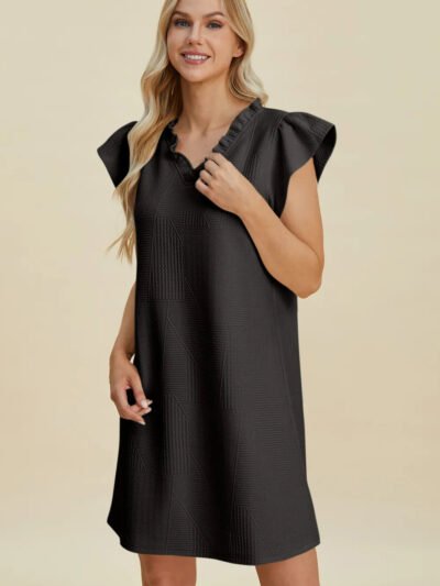 Double Take Full Size Ruffled V-Neck Cap Sleeve Dress 2541ea20-c956-4365-9f47-c963ee7d4ba1-Max