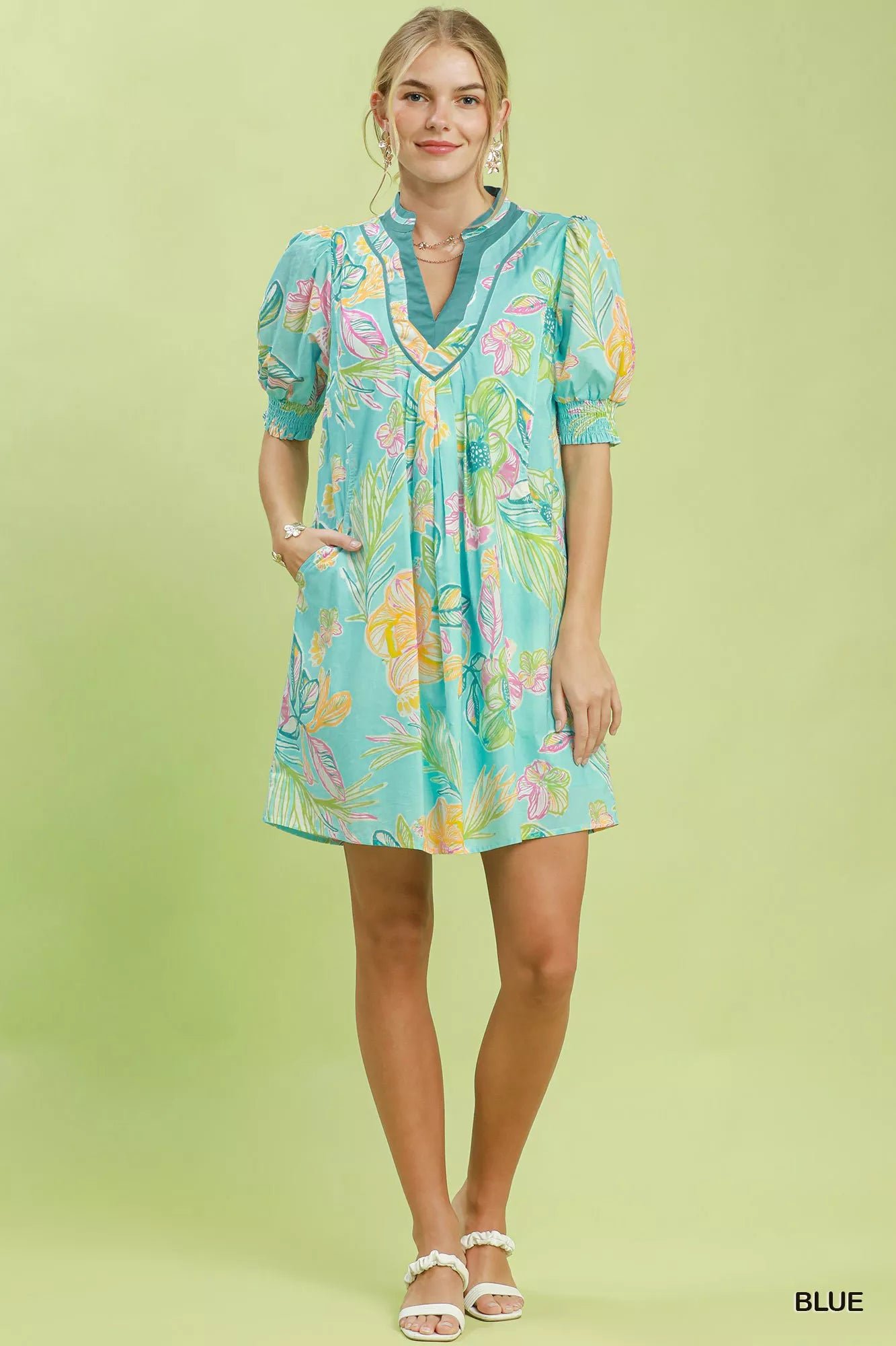 Umgee Botanical Print Dress with Smocked Cuffs 2549102f-3388-431e-aaa1-145c30ed5643-Max-Origin