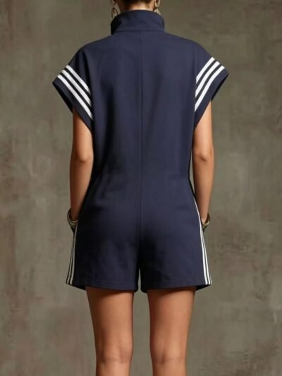 Striped Zip Front Short Sleeve Romper 26b0f67f-40c0-479b-bfeb-6428d646ad01-Max-Origin