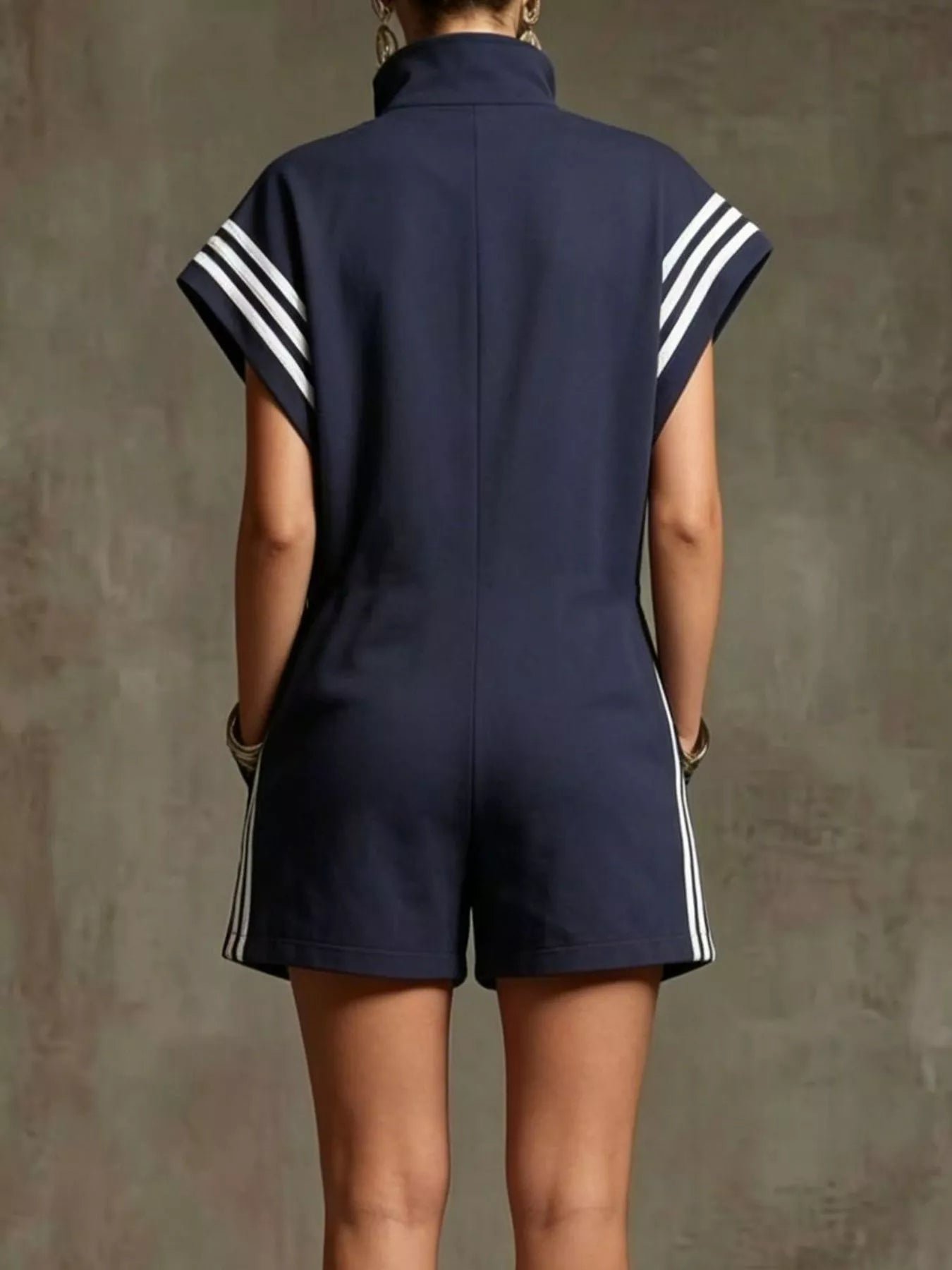 Striped Zip Front Short Sleeve Romper 26b0f67f-40c0-479b-bfeb-6428d646ad01-Max-Origin