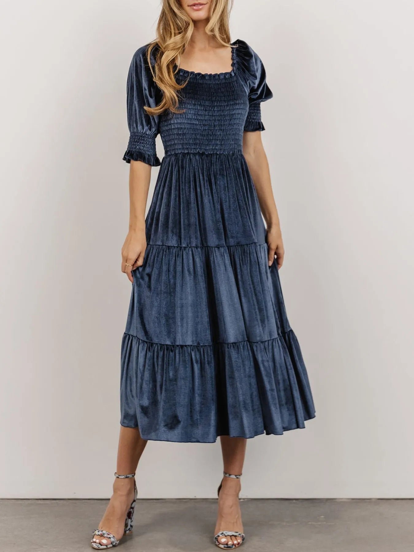 Smocked Half Sleeve Tiered Midi Dress 272f15c0-1373-49f5-bce9-c74b64925e3d-Max-Origin