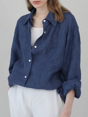 Niche Design Pure Linen Shirt Turn-down Collar Coat Women