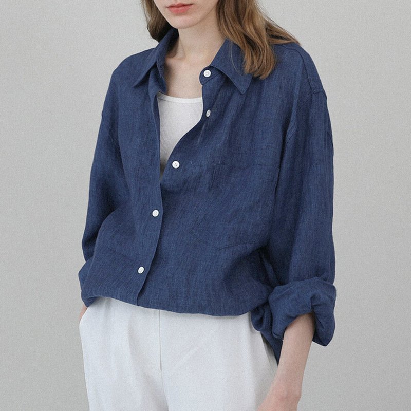 Niche Design Pure Linen Shirt Turn-down Collar Coat Women Niche Design Pure Linen Shirt Turn-down Collar Coat Women