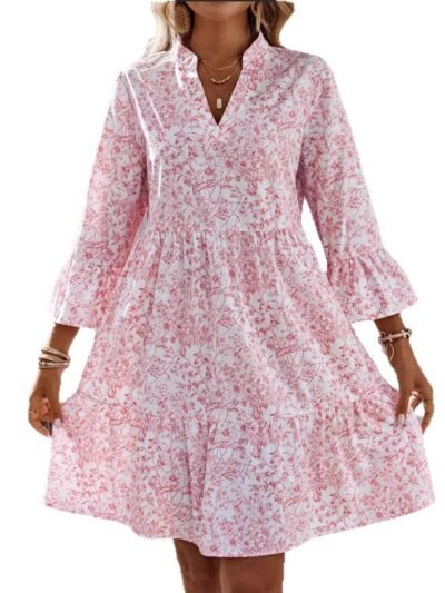 Loose V-neck Ruffle Floral Dress For Women Loose V-neck Ruffle Floral Dress For Women