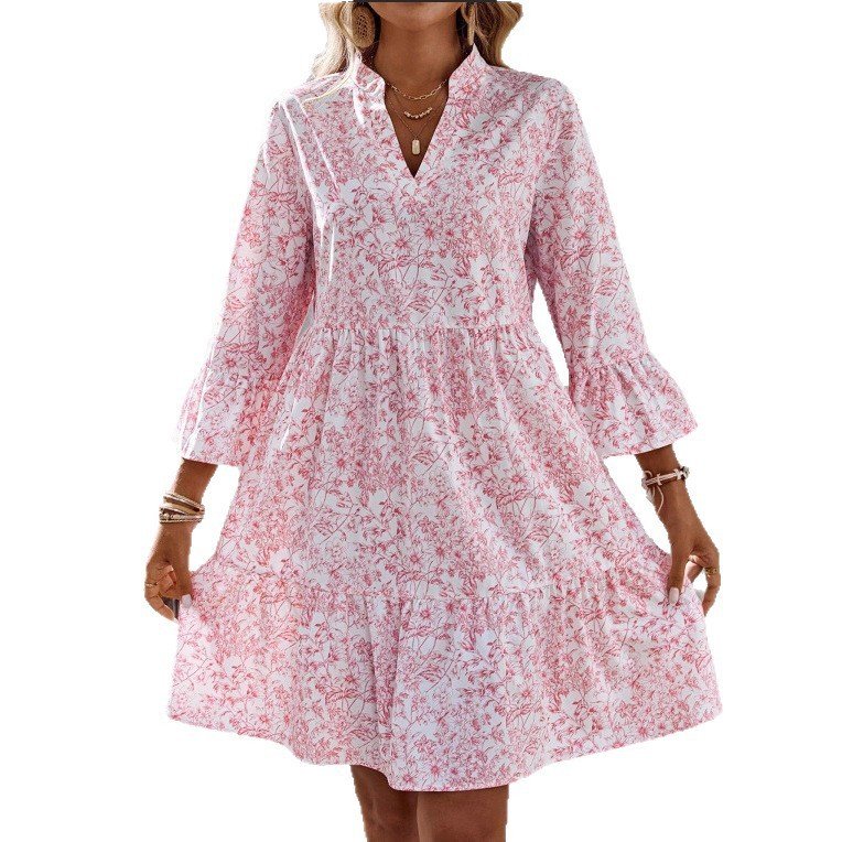 Loose V-neck Ruffle Floral Dress For Women Loose V-neck Ruffle Floral Dress For Women - Image 5
