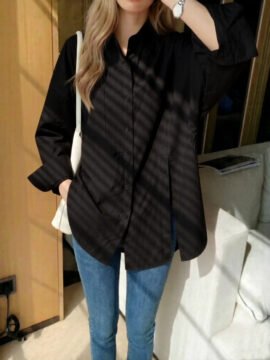 Women's Button Side Slit Shirt – Loose Fit Casual Blouse - Image 6