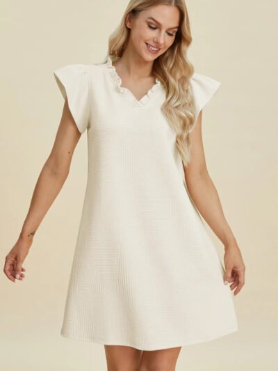 Double Take Full Size Ruffled V-Neck Cap Sleeve Dress 2c3a4561-2479-4e98-a5f9-dfebe7d6c4e1-Max