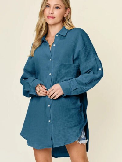 Double Take Full Size Pocketed Texture Button Up Shirt 2d084522-10ec-4fb7-9d64-2de6ace68b90-Max