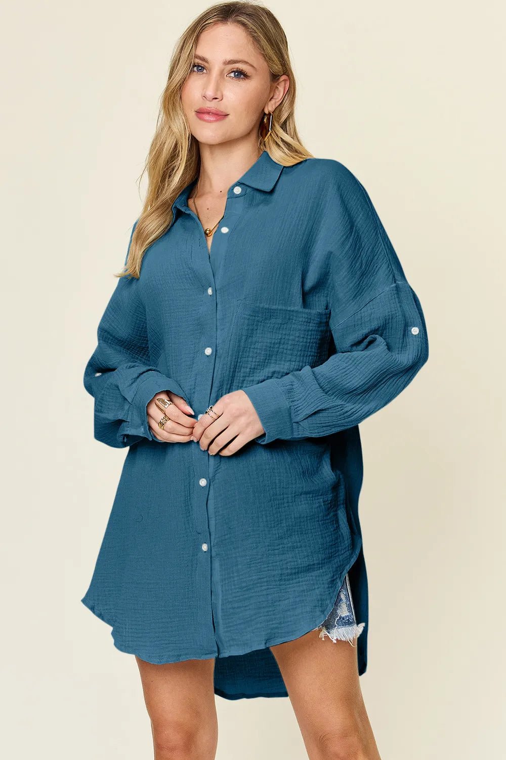 Double Take Full Size Pocketed Texture Button Up Shirt 2d084522-10ec-4fb7-9d64-2de6ace68b90-Max