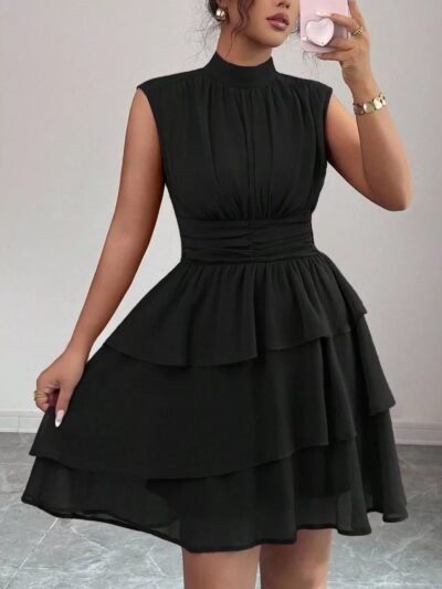 Sleeveless Mock Neck Layered Ruffle Dress 2ef63966-a3c1-47ea-a737-e1d9fdce4645-Max-Origin