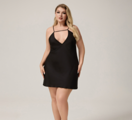 Plus Size Cami Slip Nightdress – V-Neck Mini Sleepwear
