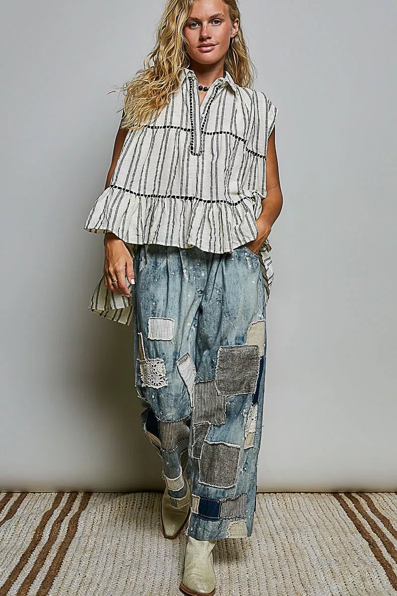 POL Striped Ruffle Collared Sleeveless Cotton Top 3304a91d-ad06-4604-a9a3-919a1aa20f2a-Max-Origin