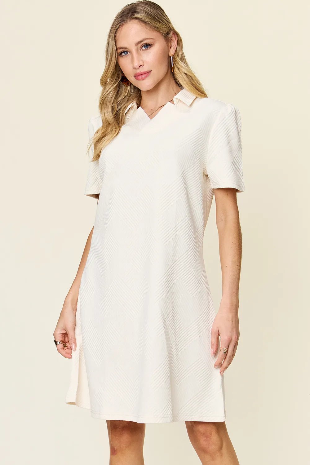 Double Take Full Size Texture Collared Neck Short Sleeve Dress 36cb704a-9452-4af4-956c-c62a5611bdcc-Max