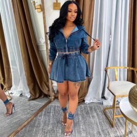 Women's Casual Dress Set, Washed Denim Jacket with Mini Skirt, Autumn Winter New Style Fashion Outfit