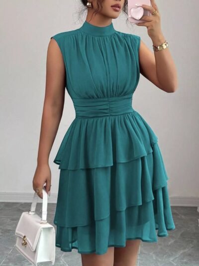 Sleeveless Mock Neck Layered Ruffle Dress 384cbab7-471d-440e-a4a6-1e637a83b0d9-Max-Origin
