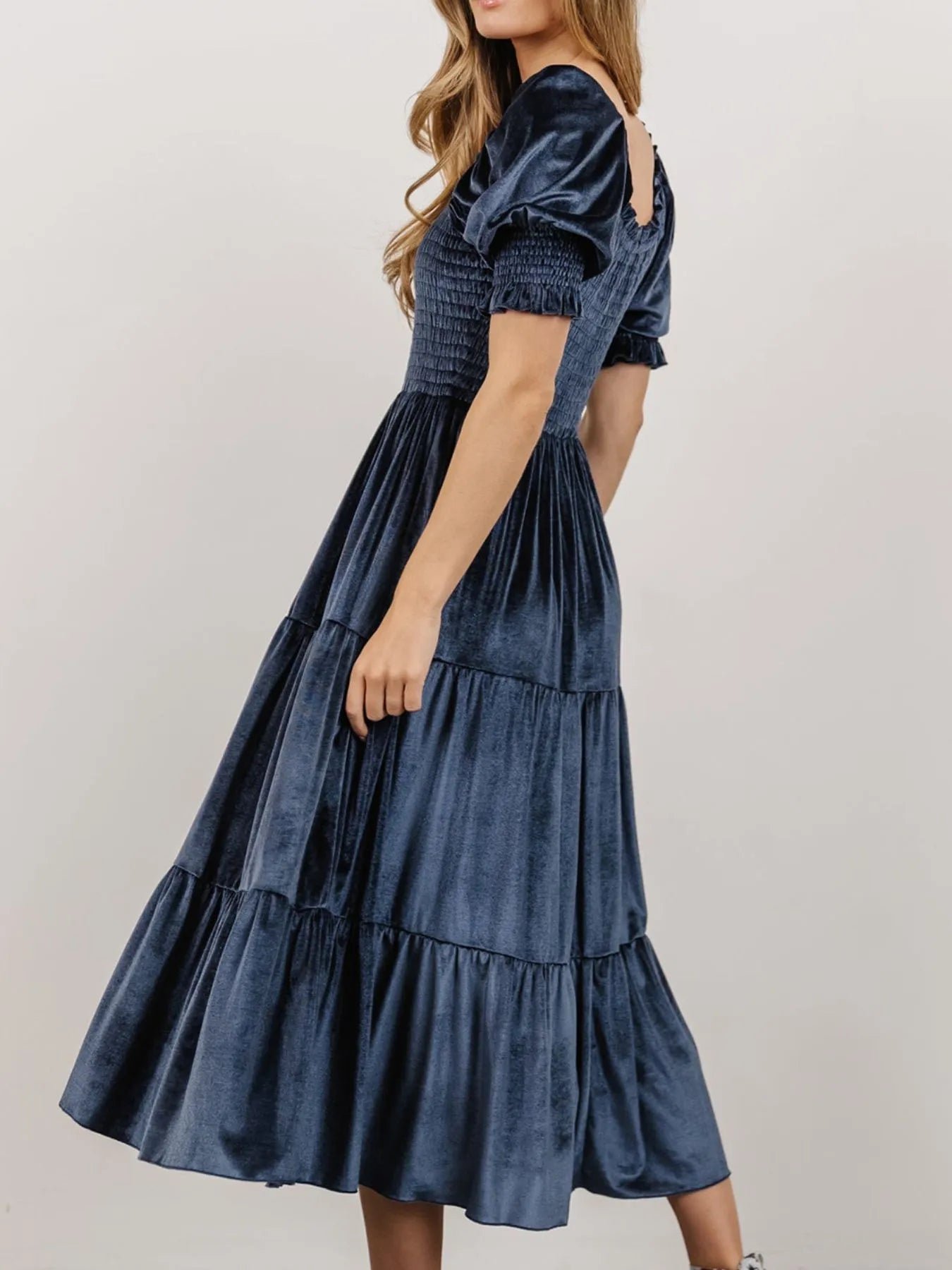 Smocked Half Sleeve Tiered Midi Dress 384e848c-2b98-476c-a11b-e240e0c7f9b2-Max-Origin