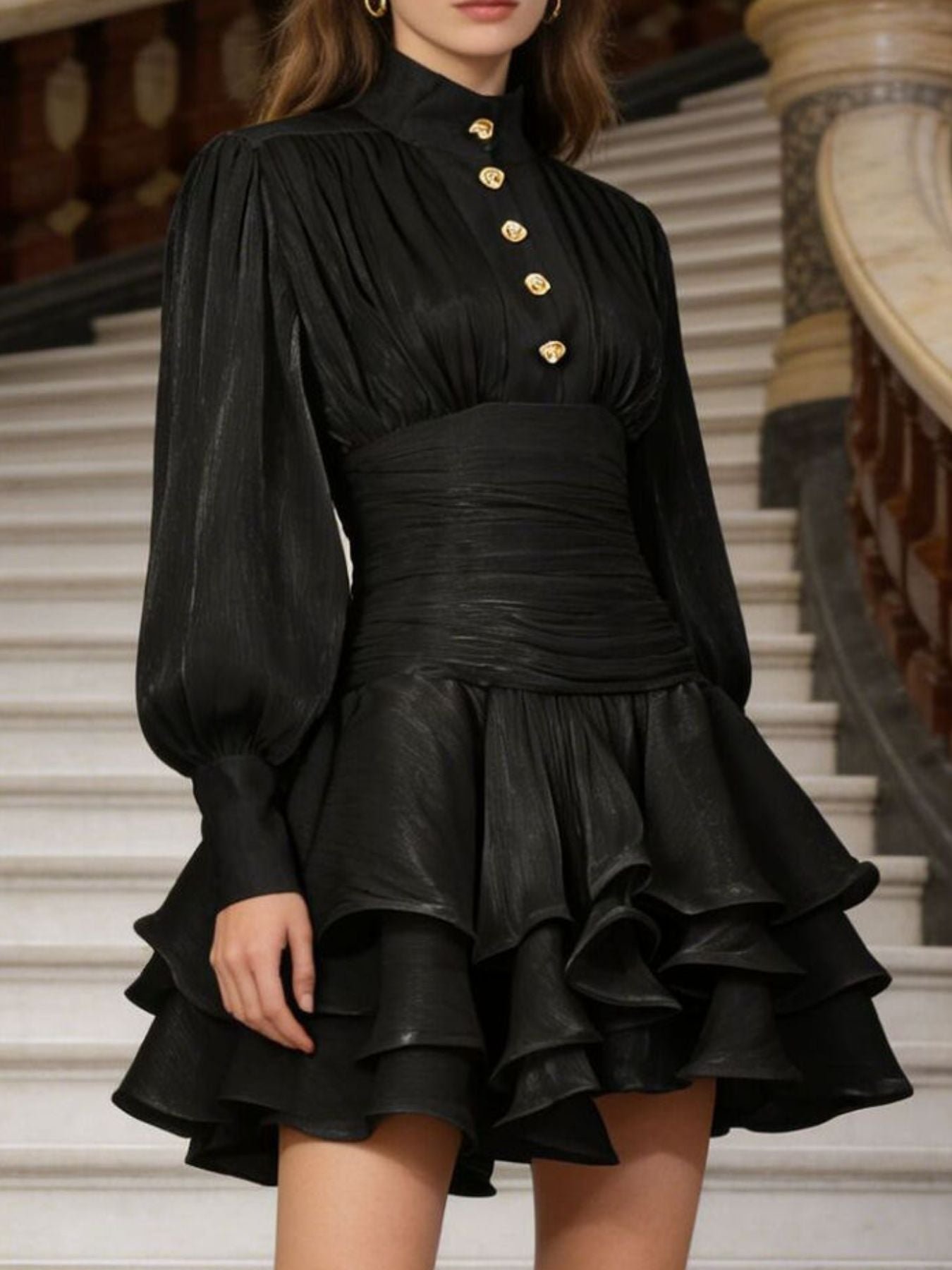 Ruffled Layered Lantern Sleeve Mini Dress 3b1d1d0a-6d72-42b9-abfe-6c87692fde0e-Max