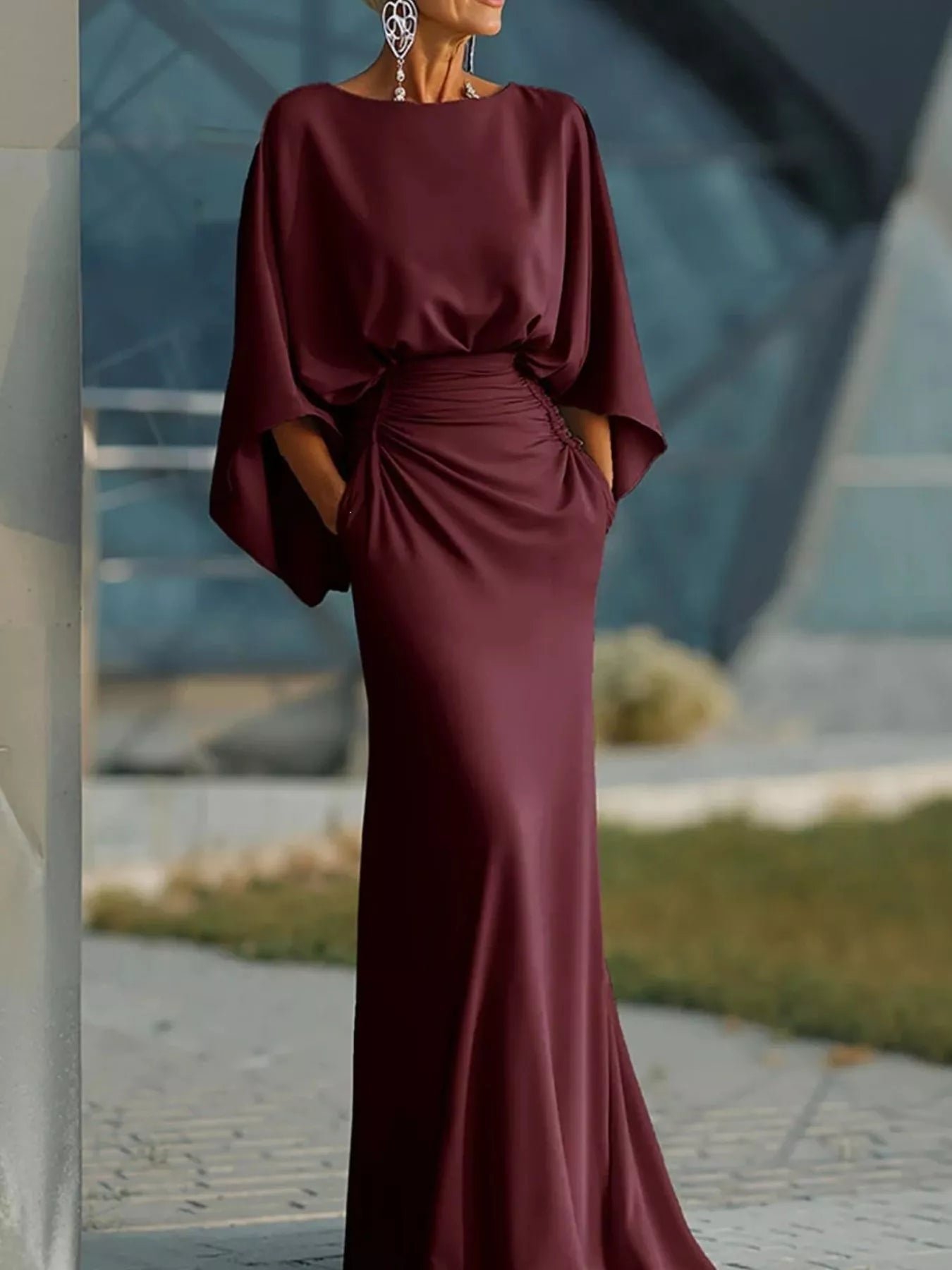 Batwing Sleeve Ruched Maxi Dress 3c87076f-38ac-44fe-943a-e3dcec074dd2-Max-Origin