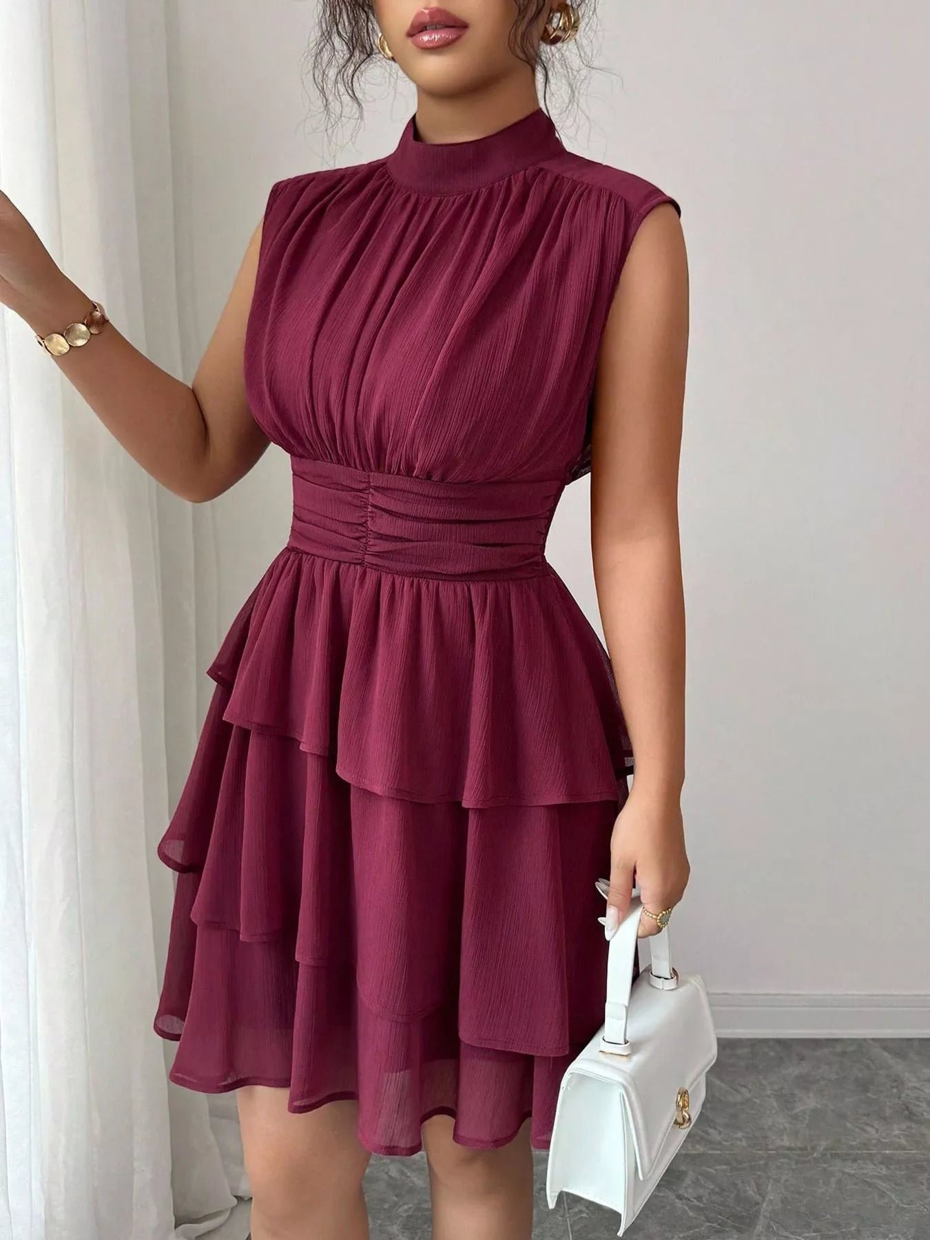 Sleeveless Mock Neck Layered Ruffle Dress 3cf6e212-df23-4451-b3a8-bcc6e3b133c8-Max-Origin