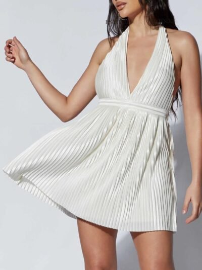 Pleated Halter Neck Mini Dress 25de04a1-88d3-4fba-8a3d-1a9a2ce756e1-Max-Origin