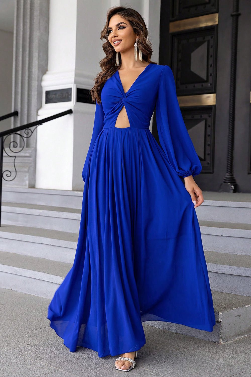 Twist Front Cutout Long Sleeve Dress 487127345ef24c5ba7c1c5a44af6aa7a-Max
