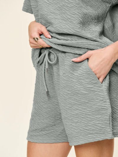 Double Take Full Size Texture Short Sleeve T-Shirt and Drawstring Shorts Set 49f9e323-ad35-462a-bd83-9e2487a4bc62-Max