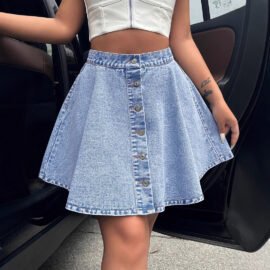 High Waisted Denim Mini Skirt - Streetwear Loose A-Line Jean