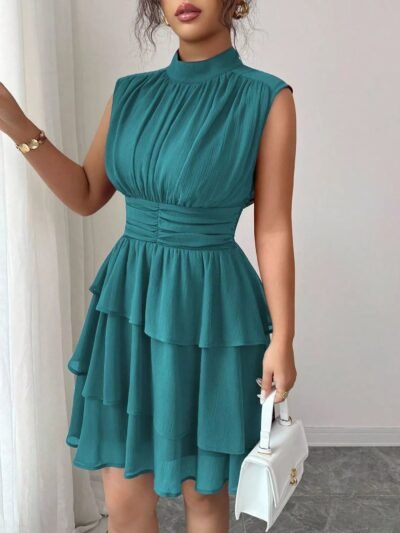 Sleeveless Mock Neck Layered Ruffle Dress 4a3436ef-2d5e-4e06-8d93-c633ce0095c5-Max-Origin
