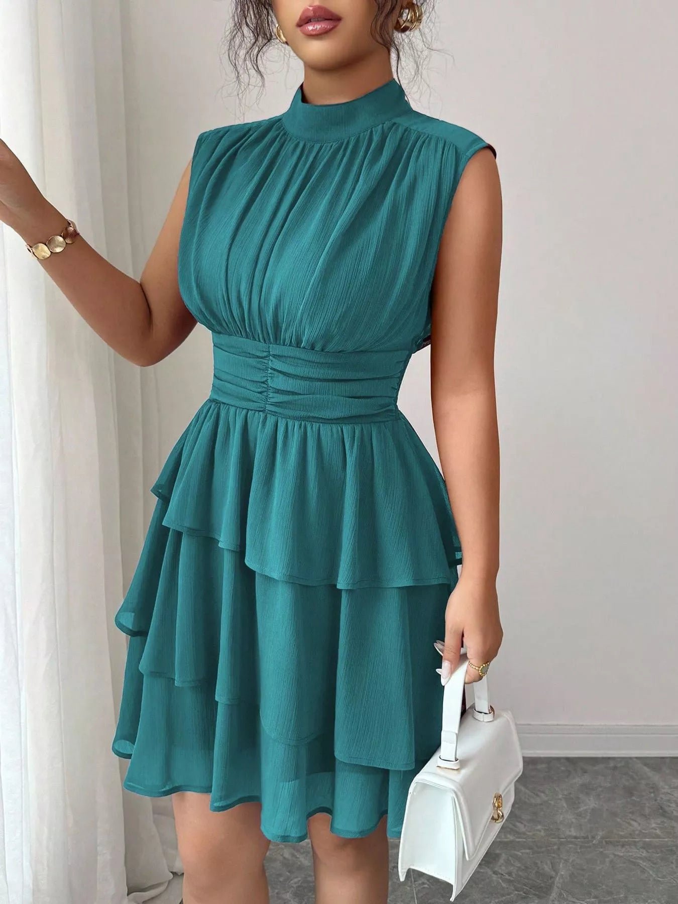 Sleeveless Mock Neck Layered Ruffle Dress 4a3436ef-2d5e-4e06-8d93-c633ce0095c5-Max-Origin