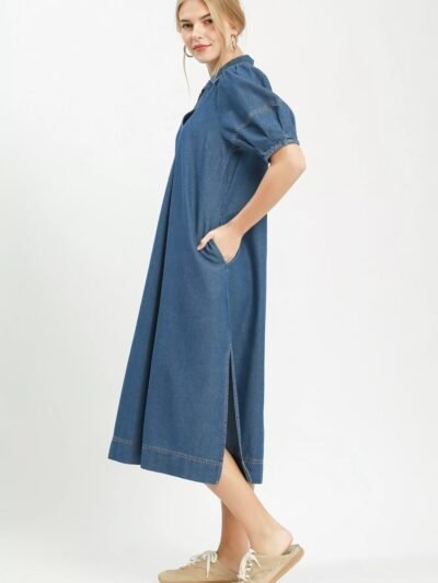 Umgee Chambray Collared Puff Sleeve Dress 4a381d4b-7c52-45c7-ade4-55fe6fb42e06-Max-Origin