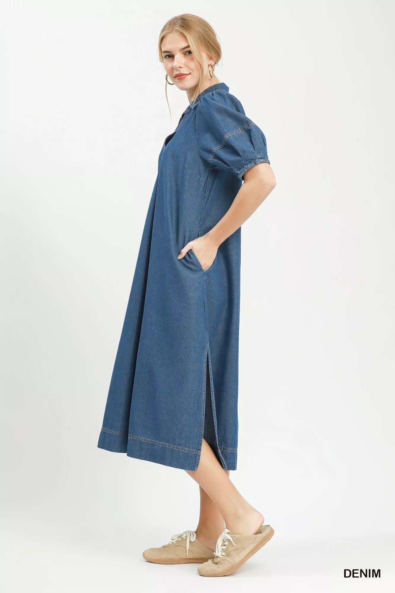 Umgee Chambray Collared Puff Sleeve Dress 4a381d4b-7c52-45c7-ade4-55fe6fb42e06-Max-Origin