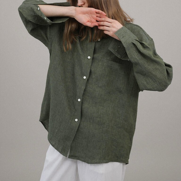 Niche Design Pure Linen Shirt Turn-down Collar Coat Women Niche Design Pure Linen Shirt Turn-down Collar Coat Women