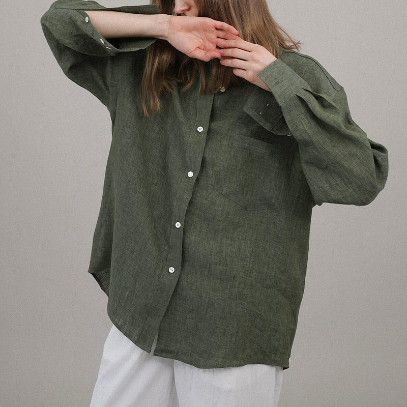 Niche Design Pure Linen Shirt Turn-down Collar Coat Women Niche Design Pure Linen Shirt Turn-down Collar Coat Women - Image 7