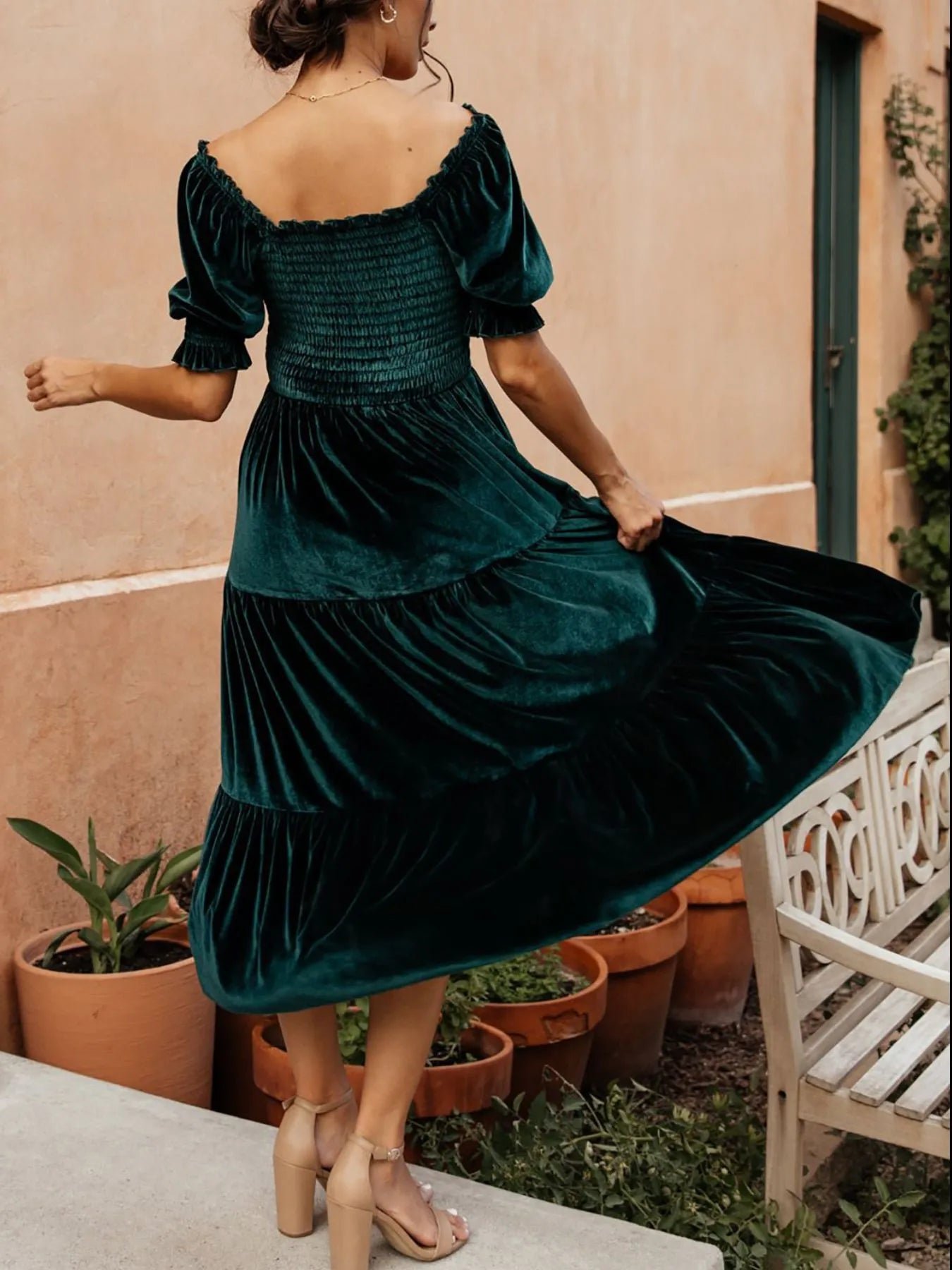 Smocked Half Sleeve Tiered Midi Dress 4afc3ef8-f325-4e7c-991b-33b5341be7b1-Max-Origin