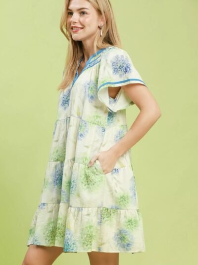 Umgee Floral Print Contrast Trim Tiered Babydoll Dress 4be8e0c9-fe07-4b3b-ae04-80d4711c03b2-Max-Origin