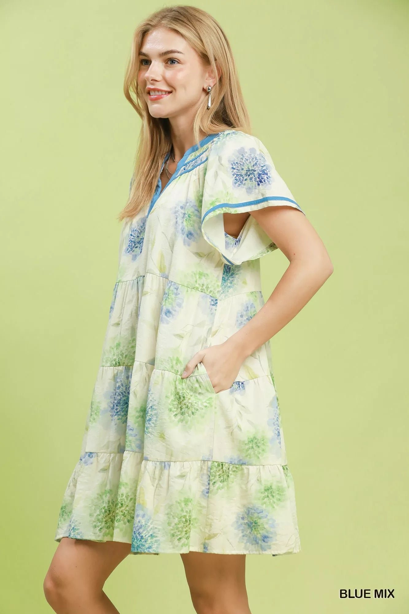 Umgee Floral Print Contrast Trim Tiered Babydoll Dress 4be8e0c9-fe07-4b3b-ae04-80d4711c03b2-Max-Origin