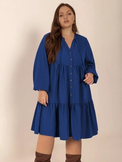 Plus Size Tie Neck Balloon Sleeve Dress 50d6c7fd-2390-46ef-afd0-3a62b3c06ca9-Max-Origin