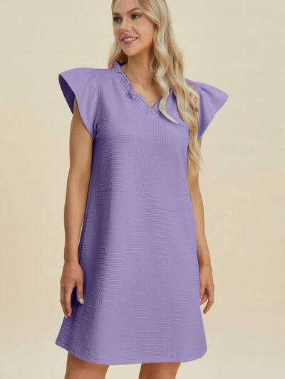 Double Take Full Size Ruffled V-Neck Cap Sleeve Dress 52039ee7-ab6e-4684-8f97-edf51865346d-Max