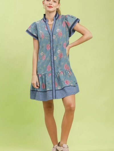 Umgee Floral Contrast Trim Ruffle Hem Mini Dress 5285a98b-47c5-426c-90bd-0d5718e1588a-Max-Origin