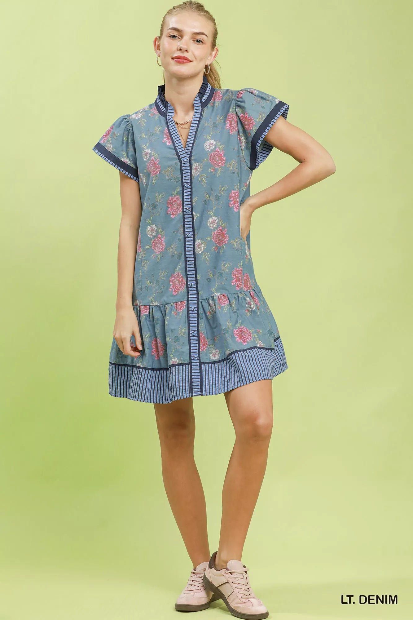 Umgee Floral Contrast Trim Ruffle Hem Mini Dress 5285a98b-47c5-426c-90bd-0d5718e1588a-Max-Origin