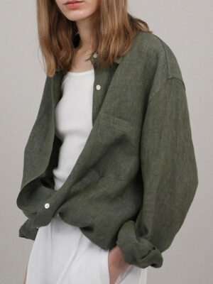 Niche Design Pure Linen Shirt Turn-down Collar Coat Women Niche Design Pure Linen Shirt Turn-down Collar Coat Women