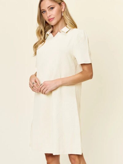 Double Take Full Size Texture Collared Neck Short Sleeve Dress 53ba88c9-328b-4dd4-9247-a531f0041eb8-Max