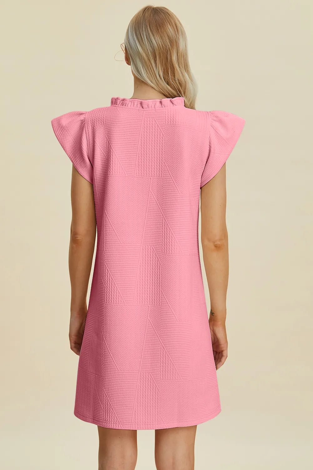 Double Take Full Size Ruffled V-Neck Cap Sleeve Dress 54c847b6-d14e-4bbf-bc5a-2c6557431108-Max