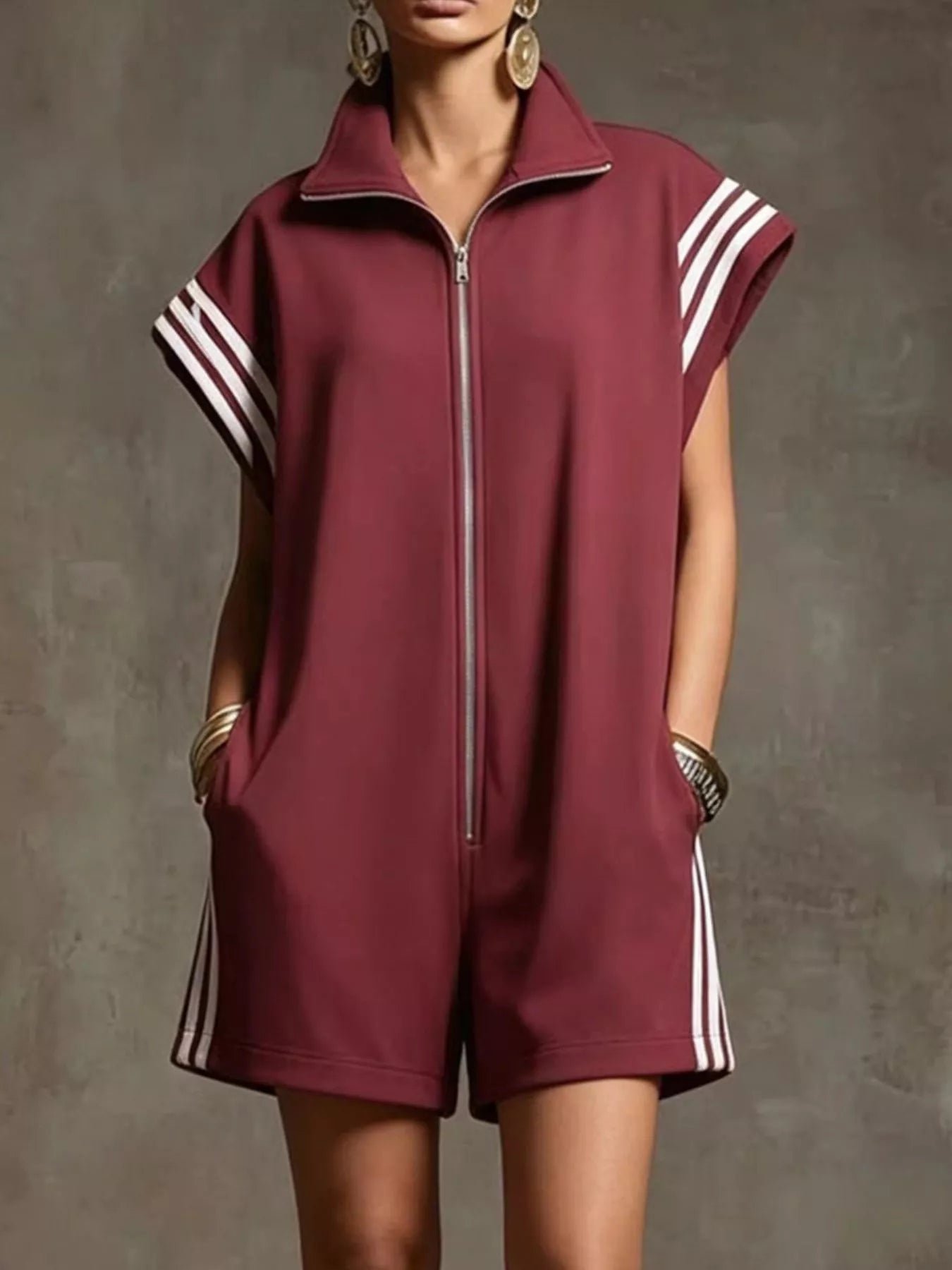 Striped Zip Front Short Sleeve Romper 5756e65b-77b0-48b8-958e-408daa3980a6-Max-Origin
