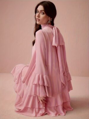 Chiffon Half-high Neck Dress With Flared Sleeves Chiffon Half-high Neck Dress With Flared Sleeves
