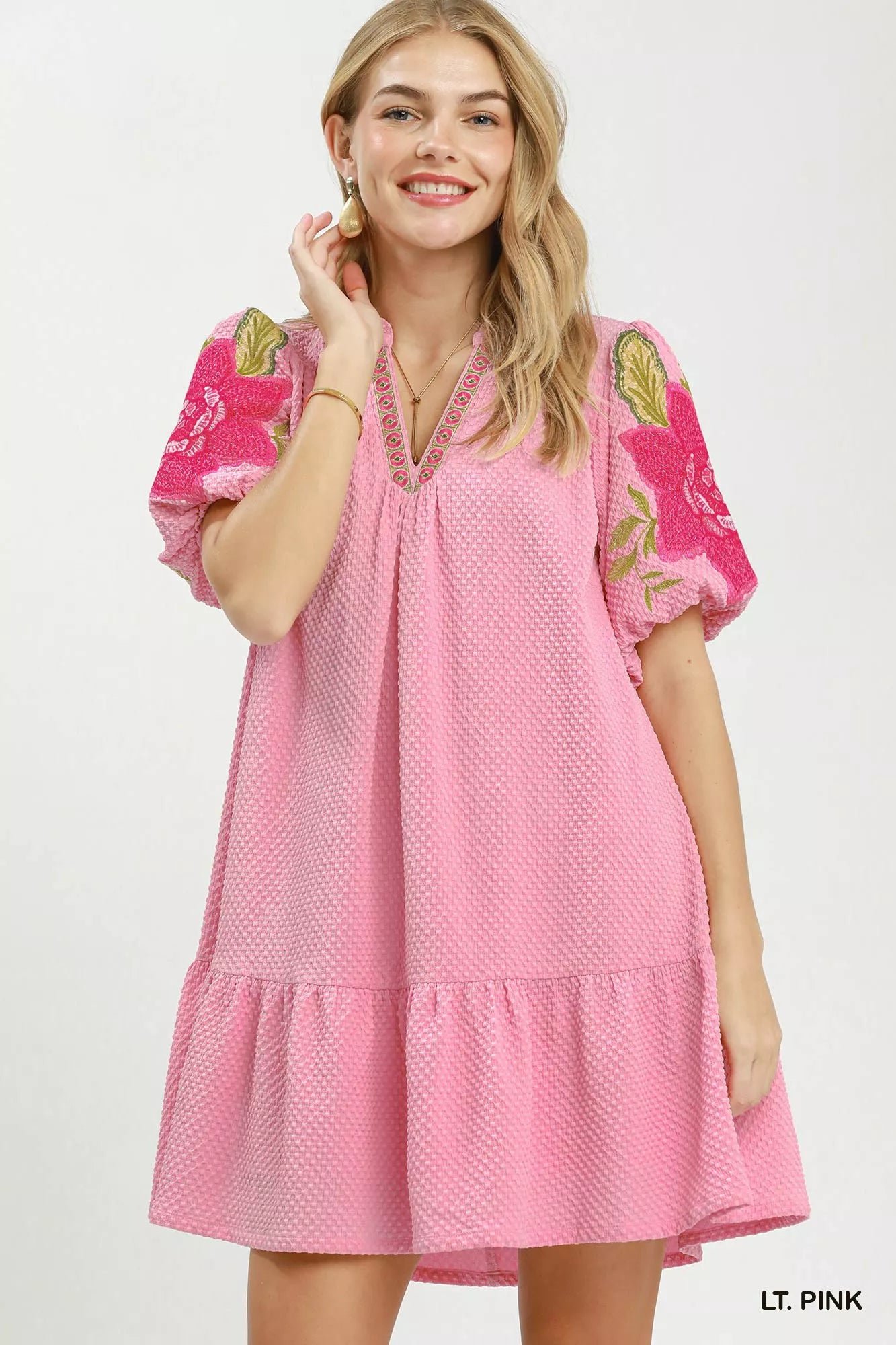 Umgee Floral Embroidered Textured Jacquard Dress 58211070-7cc3-4e83-8190-a0d42c9dbe45-Max-Origin