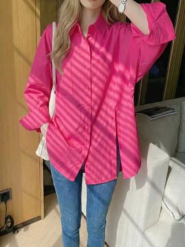 Women's Button Side Slit Shirt – Loose Fit Casual Blouse - Image 2