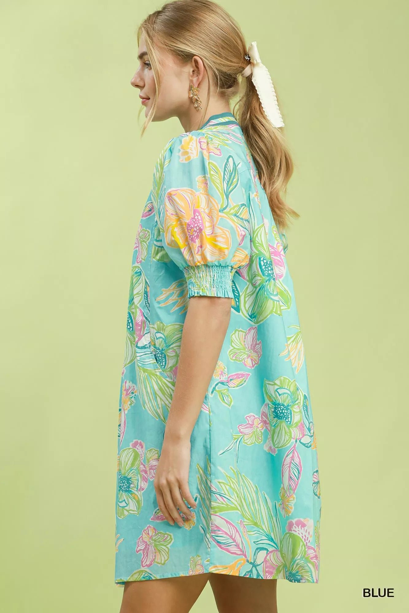 Umgee Botanical Print Dress with Smocked Cuffs 5a3ef252-981e-4657-beec-f8140951b1a5-Max-Origin